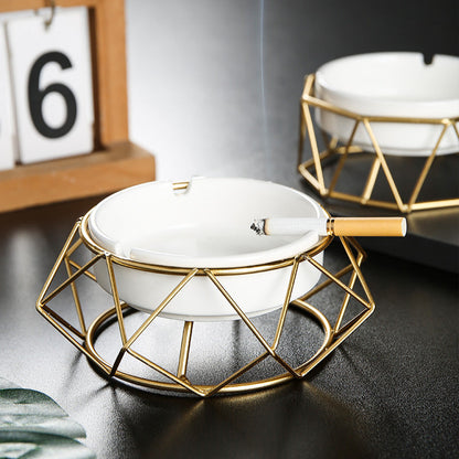 Golden Geometric Ashtray Ceramic
