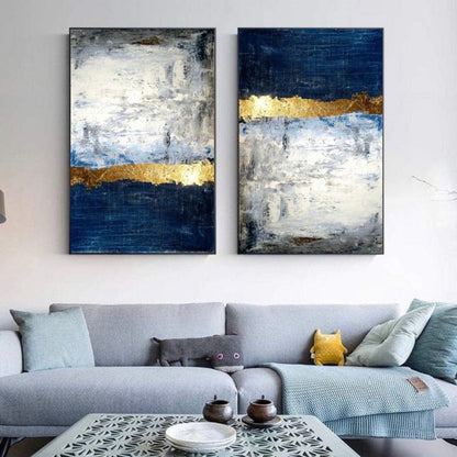 ABSTRACT BLUE AND WHITE – 2 PANEL SET- WALL ART