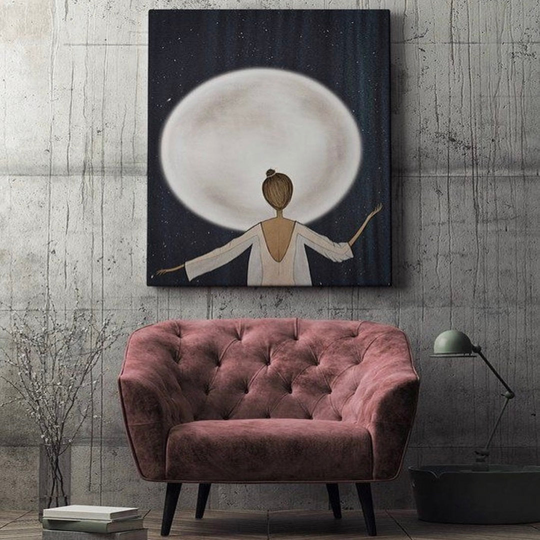 MINIMALIST WOMAN MOON ART – ABSTRACT WALL ART