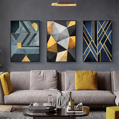 GEOMETRICAL ABSTRACT ART – 3 PANEL SET – GEOMETRICAL WALL ART