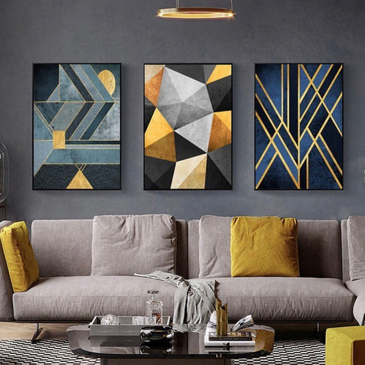 GEOMETRICAL ABSTRACT ART – 3 PANEL SET – GEOMETRICAL WALL ART