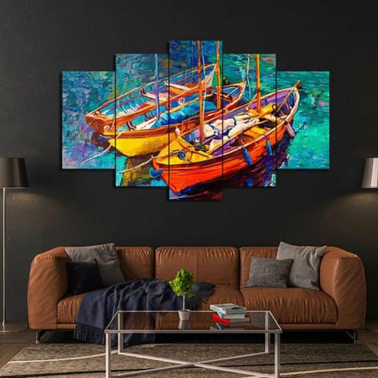 TWO BOATS – 5 PANEL SET – BOAT WALL ART
