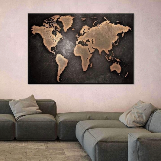BLACK GOLD WORLD MAP – MAP WALL ART