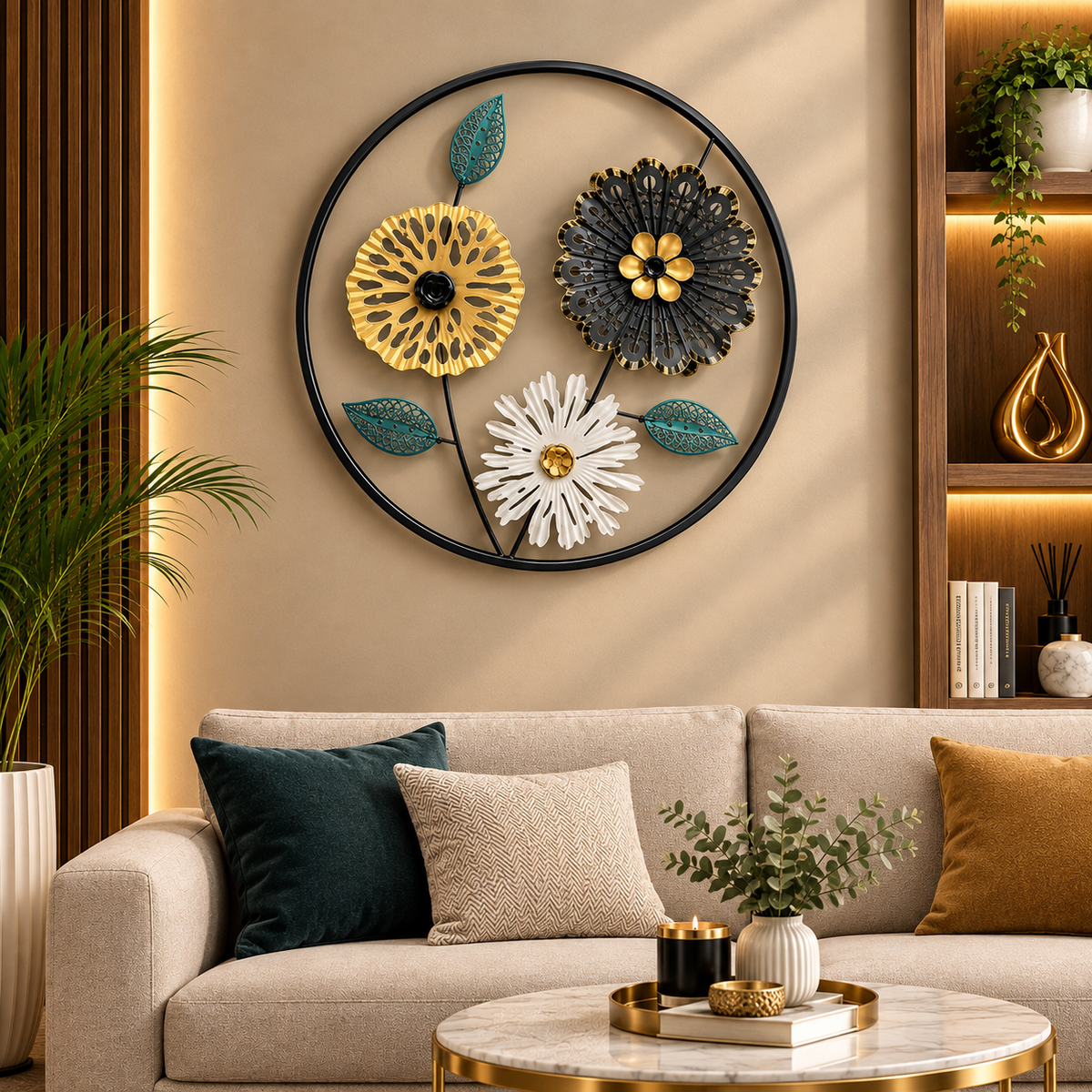 Golden Petal Harmony 3D Metal Wall Art