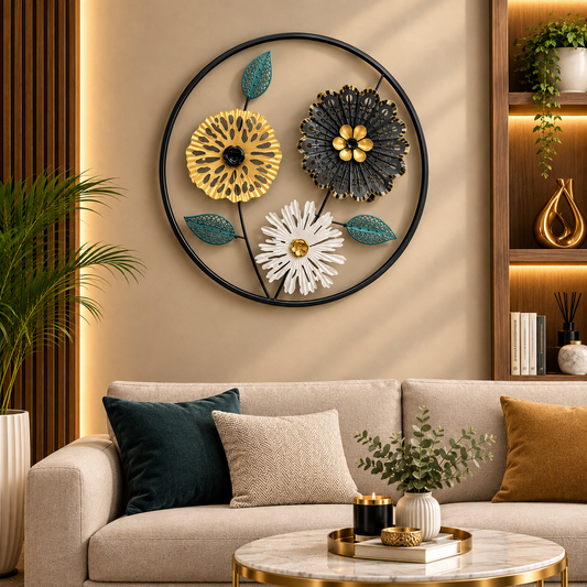 Golden Petal Harmony 3D Metal Wall Art