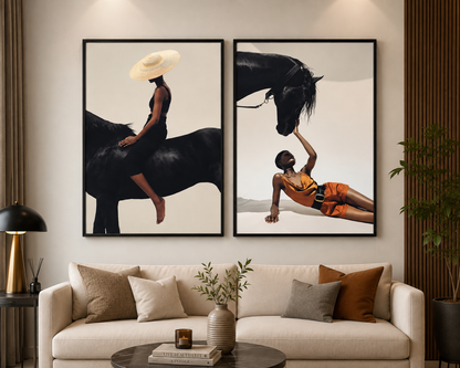 Equestrian Elegance – Black & Gold Wall Art Set