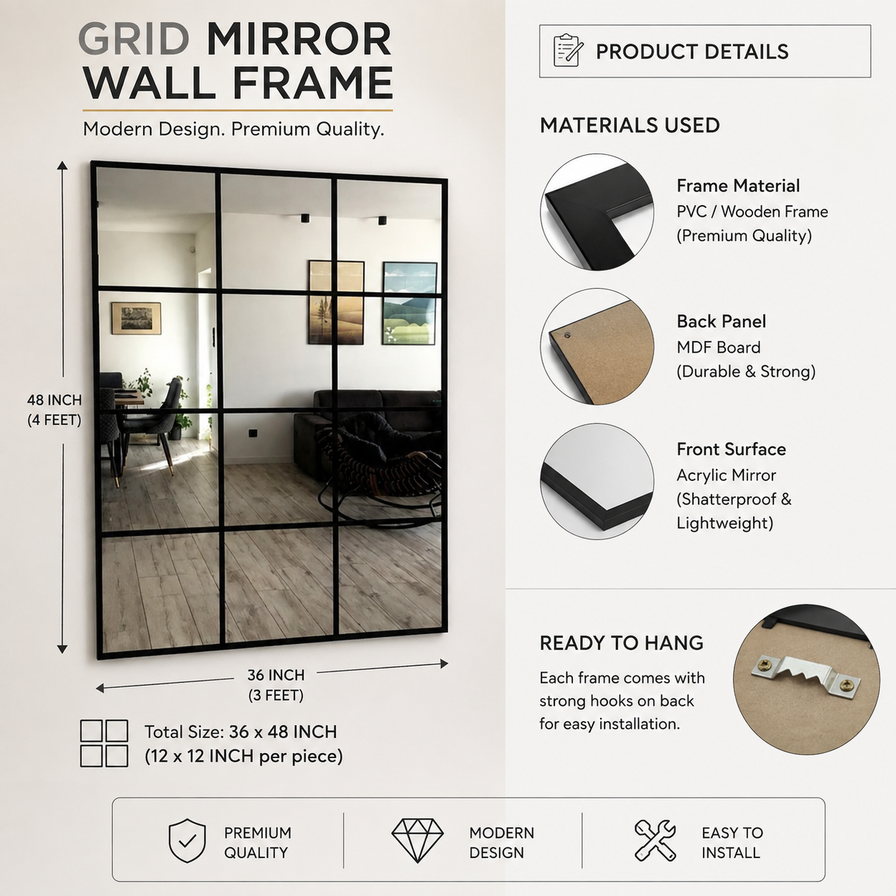 Grid Mirror Wall Hanging