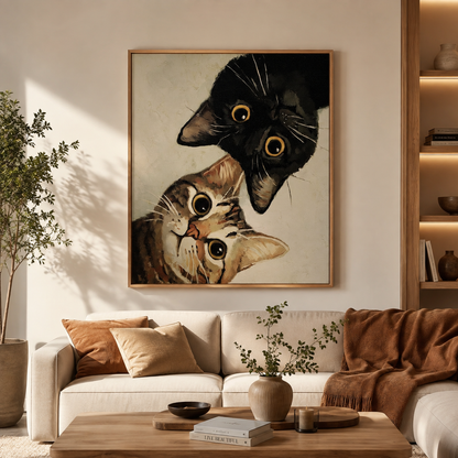 Curious Double Face Cats Cozy Canvas Wall Art