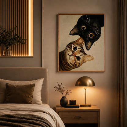 Curious Double Face Cats Cozy Canvas Wall Art