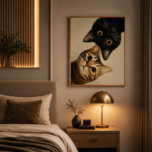 Curious Double Face Cats Cozy Canvas Wall Art