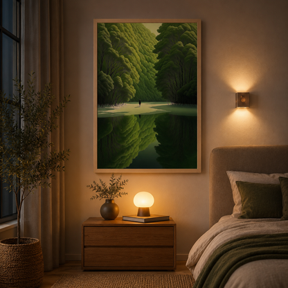 Tranquil Forest Green Trees Reflection Canvas Wall Art