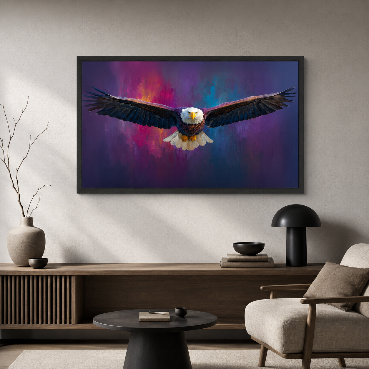 Majestic Bald Eagle in Flight Canvas Wall Art Frame