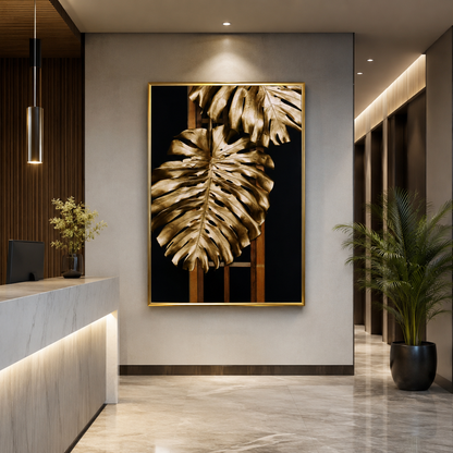 GOLDEN FLORAL ART – SINGLE WALL ART – FLORAL WALL ART