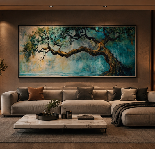 Moody Framed Oak Tree Canvas Abstract Art