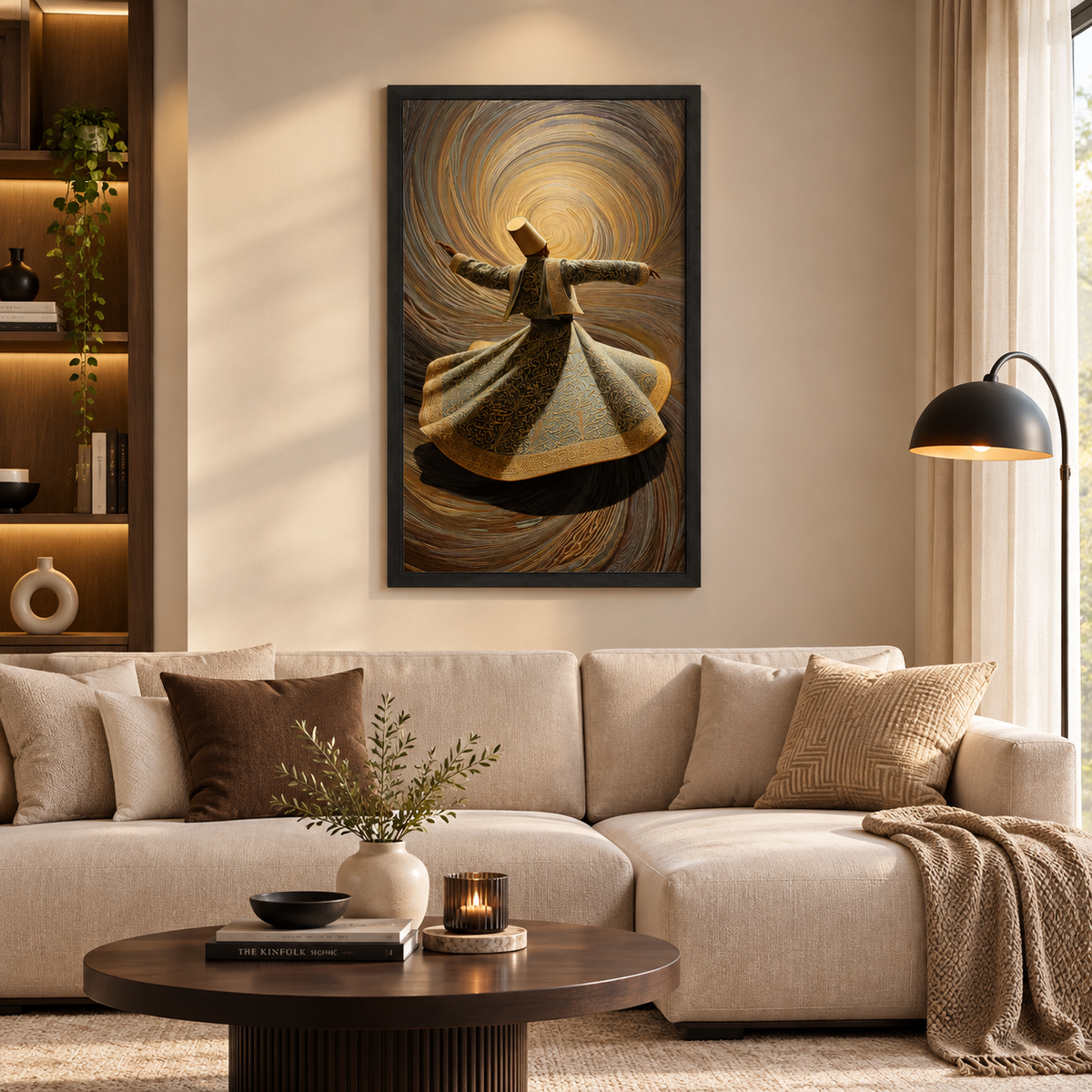 Whirling Dervish Dance Canvas, Spiritual Sufi Art, Middle Eastern Wall Decor