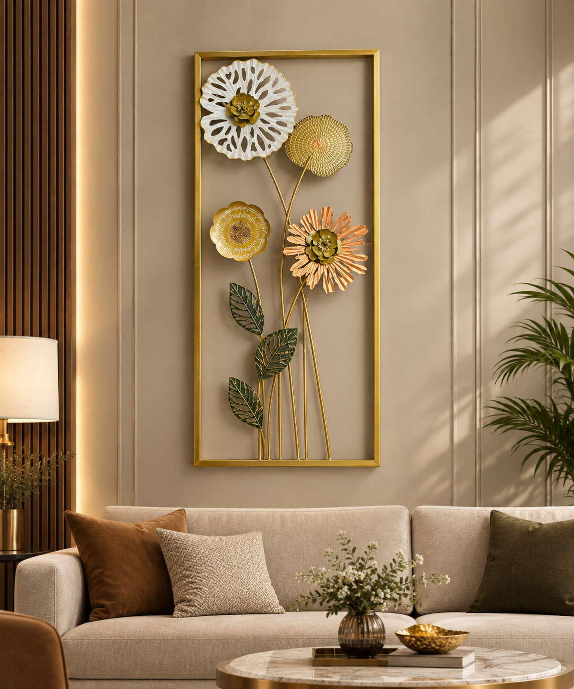 Golden Bloom 3D Floral Metal Wall Art