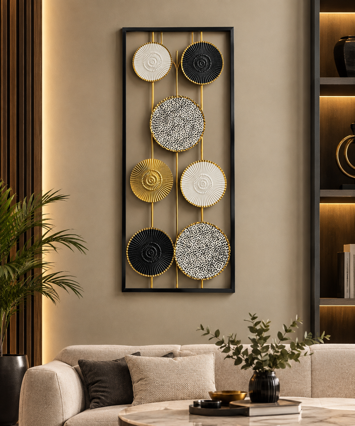 Modern Geometric Circle Metal Wall Art – Black & Gold