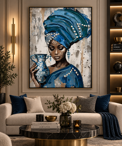 Azure African Muse – Blue Portrait Wall Art