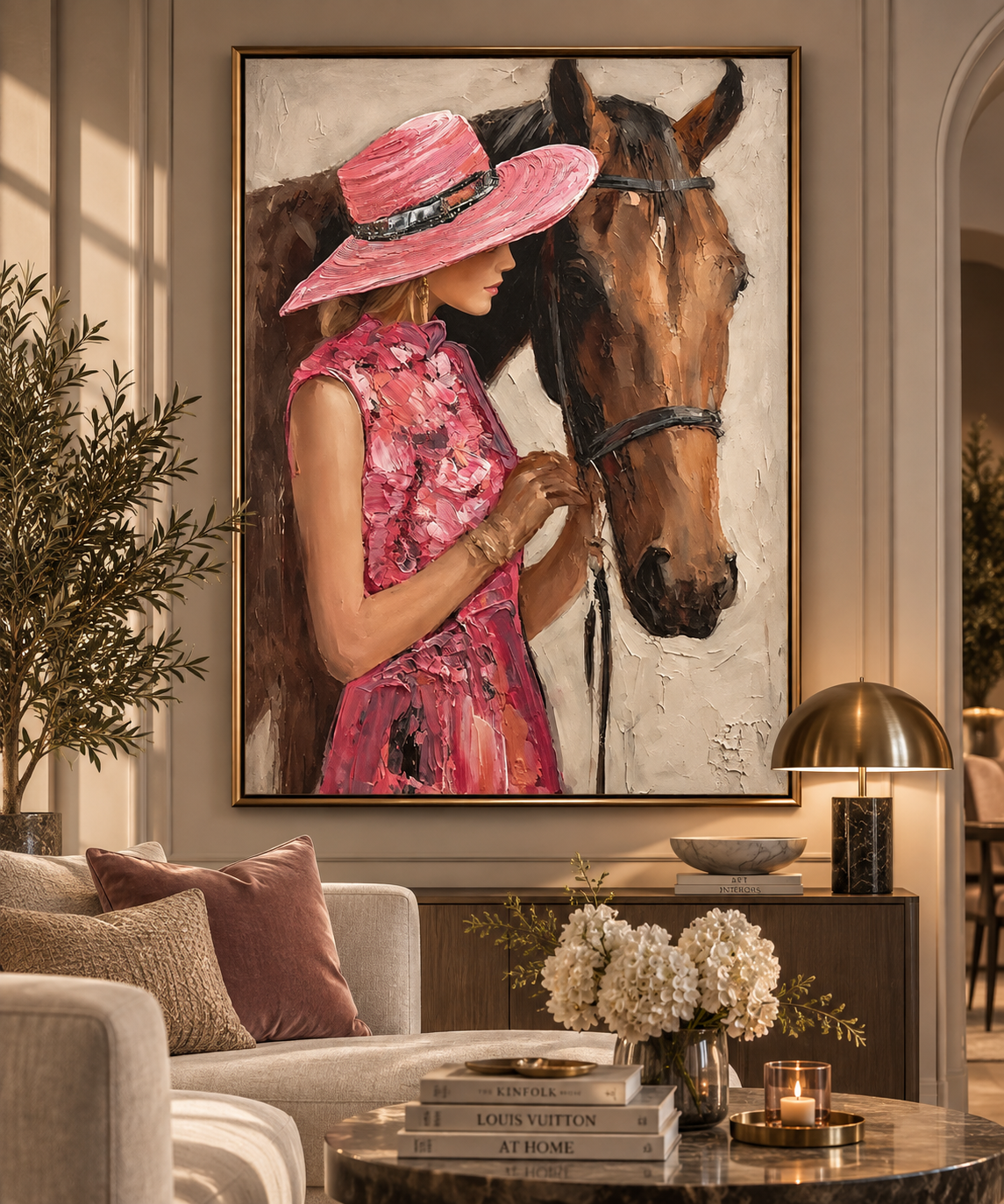 Pink Equestrian Muse – Woman & Horse Wall Art