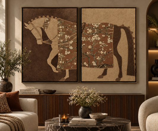 Floral Equestrian Heritage – Horse Diptych Wall Art Set