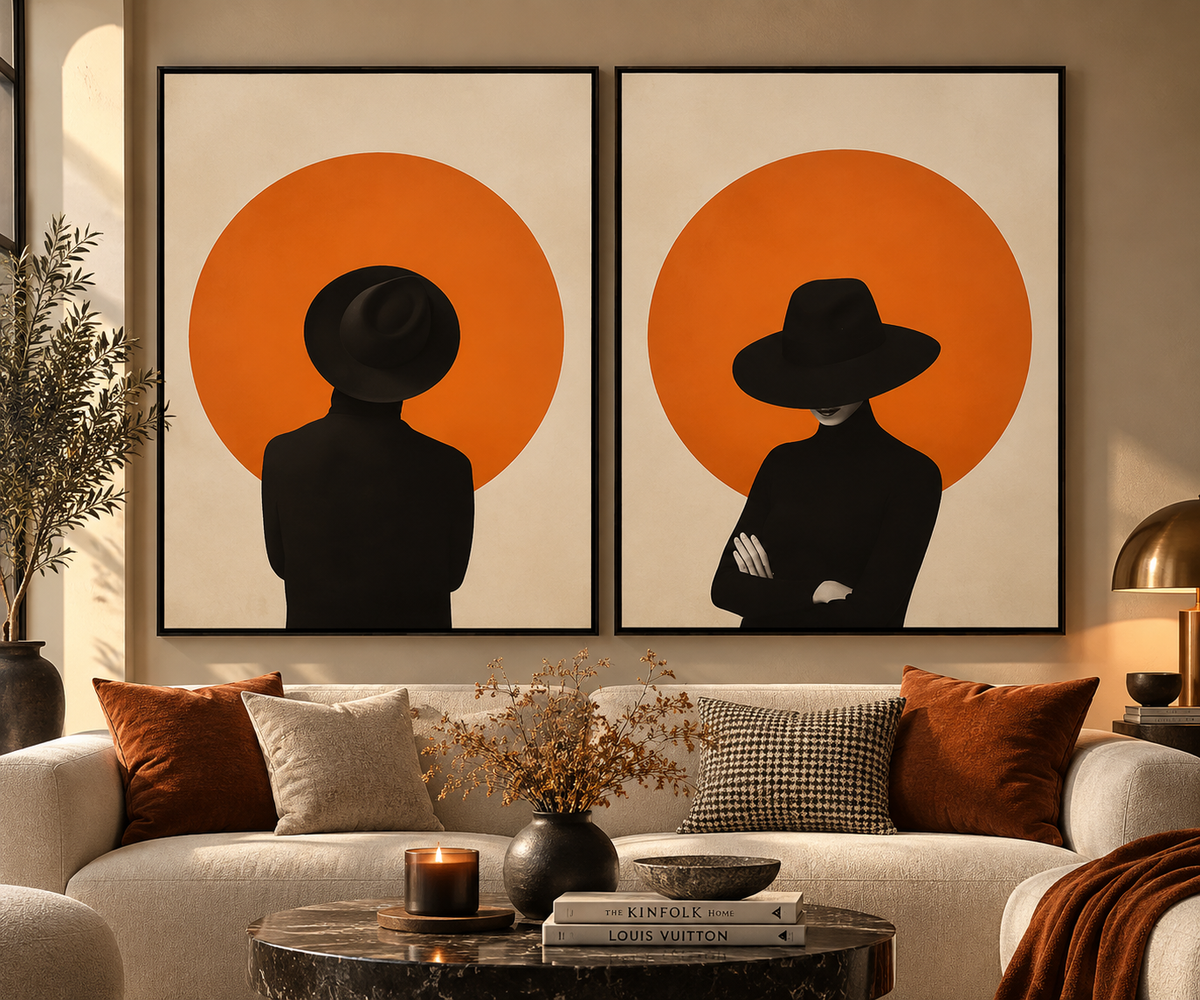 Orange Eclipse – Minimalist Fashion Portrait Wall Art Set