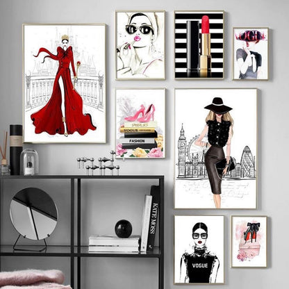 GIRLY FASHION WALL SETUP – 8 PANEL SET – GIRLY WALL ART