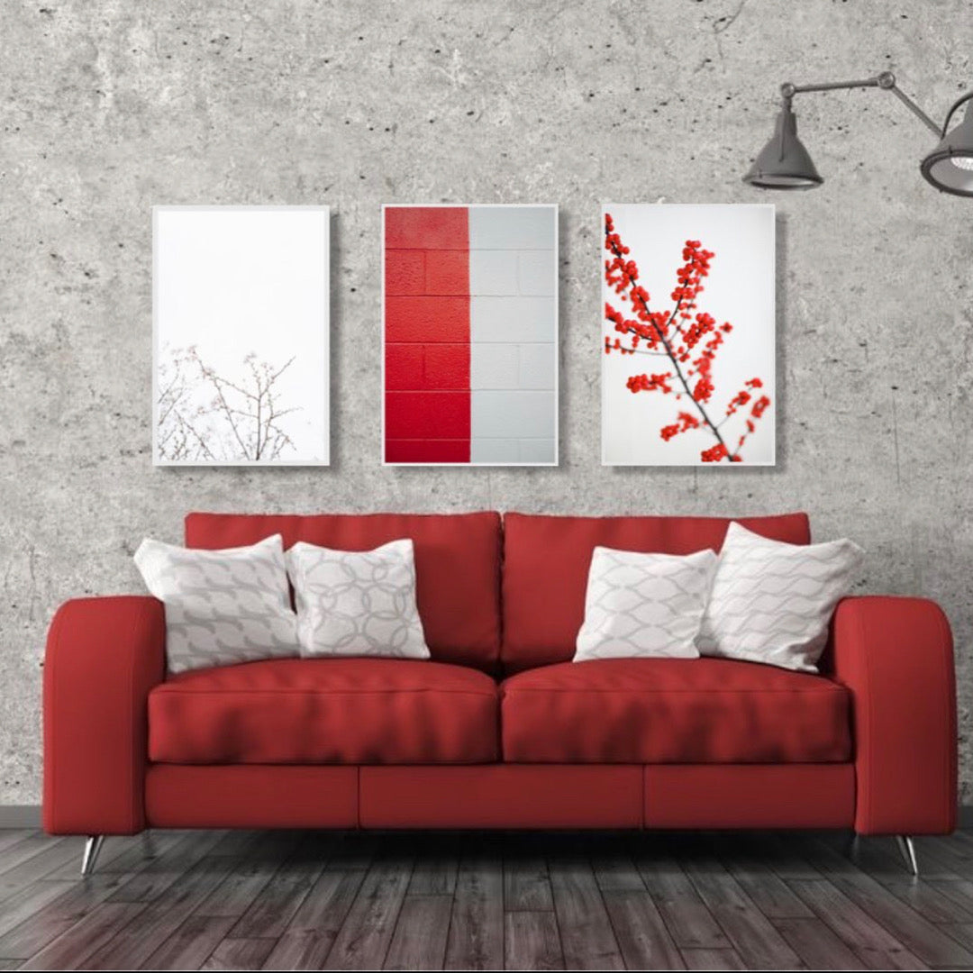 RED & WHITE FLOWER – 3 PANEL SET – FLORAL WALL ART