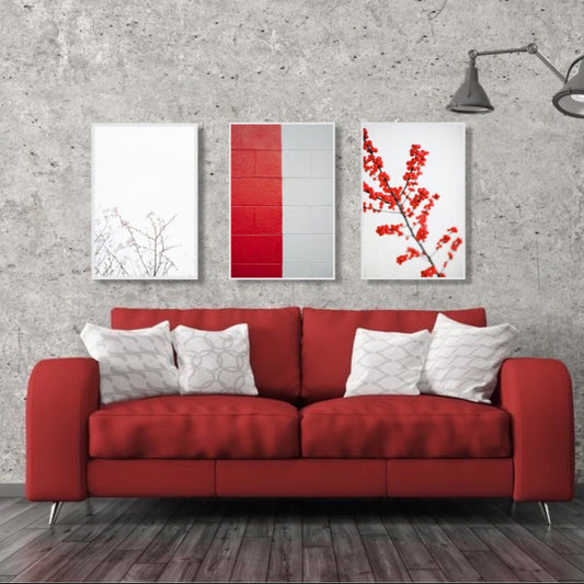 RED & WHITE FLOWER – 3 PANEL SET – FLORAL WALL ART
