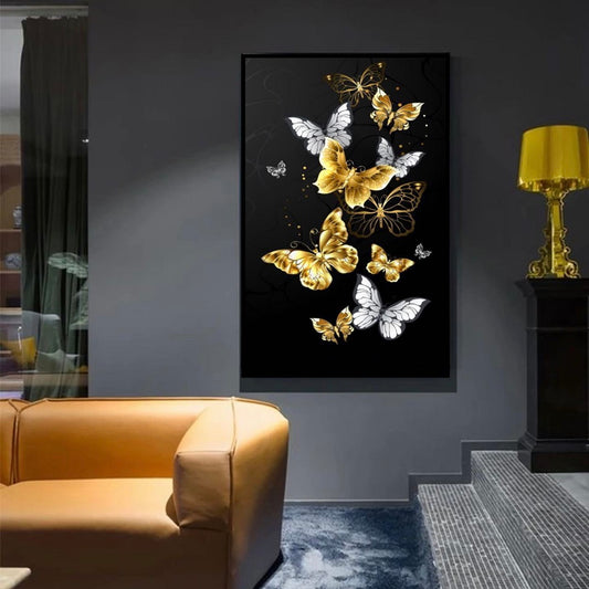 GOLDEN AND SILVER BUTTEFLY – SINGLE WALL ART – BIRDS WALL ART