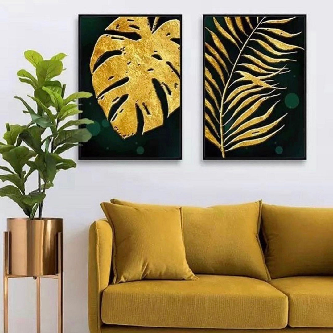 YELLOW LEAFS ART – 2 PANEL SET- FLORAL WALL ART