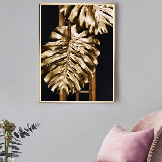 GOLDEN FLORAL ART – SINGLE WALL ART – FLORAL WALL ART