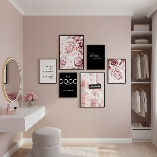 PINK COCO CHANEL – 6 PANEL SET – FASHION WALL ART