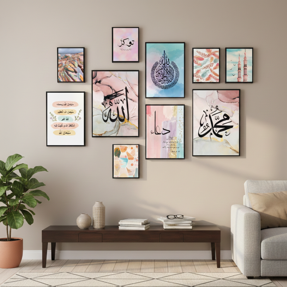 ALLAH MUHAMMAD (PBUH) NAME SABR SHUKR – 10 PANEL SET – ISLAMIC WALL ART