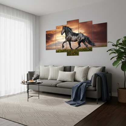 BLACK HORSE – 5 PANEL SET – WALL ART