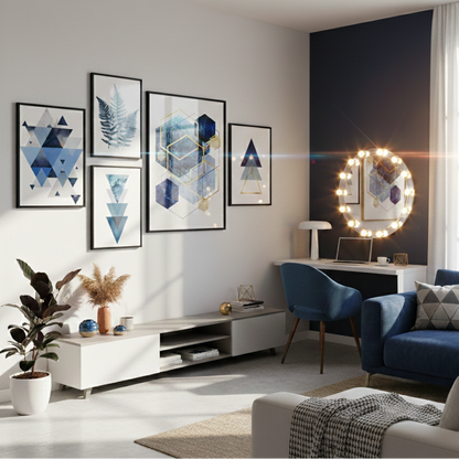 BLUE GEOMETRIC SHAPES WALL SETUP – 5 PANEL SET