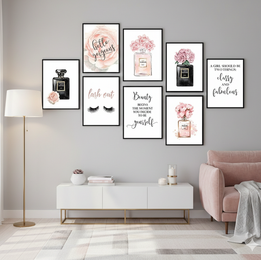 PINK COCO CHANEL – 8 PANEL SET – FASHION WALL ART