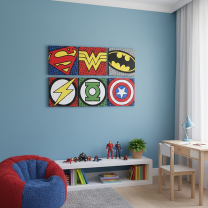 SUPERHEROES LOGO – 6 PANEL SET – COMIC WALL ART