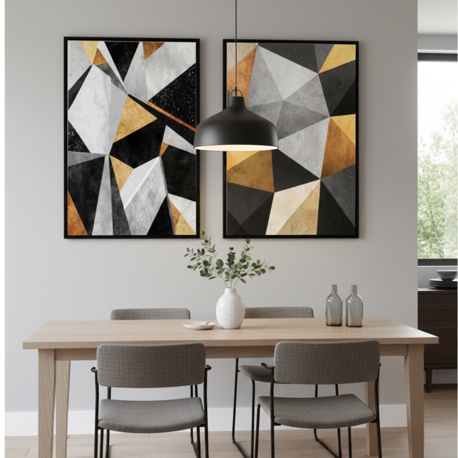 GEOMETRIC GOLD BLACK WALL ART – 2 PANEL SET