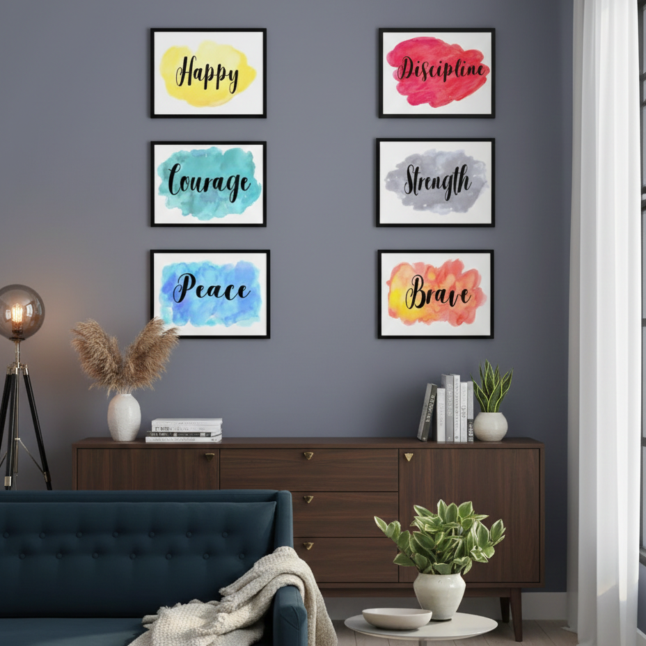 HAPPY DISCIPLINE COURAGE PEACE BRAVE – 6 PANEL SET