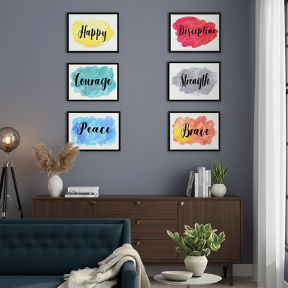 HAPPY DISCIPLINE COURAGE PEACE BRAVE – 6 PANEL SET