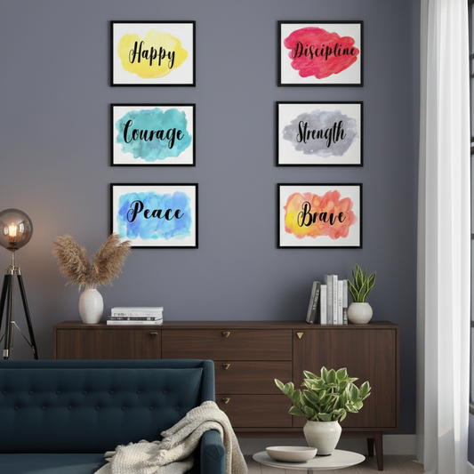 HAPPY DISCIPLINE COURAGE PEACE BRAVE – 6 PANEL SET