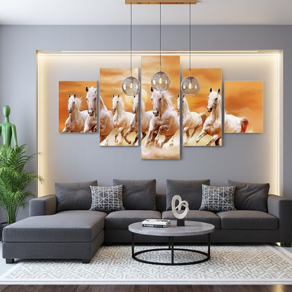 WHITE HORSES – 5 PANEL SET – WALL ART
