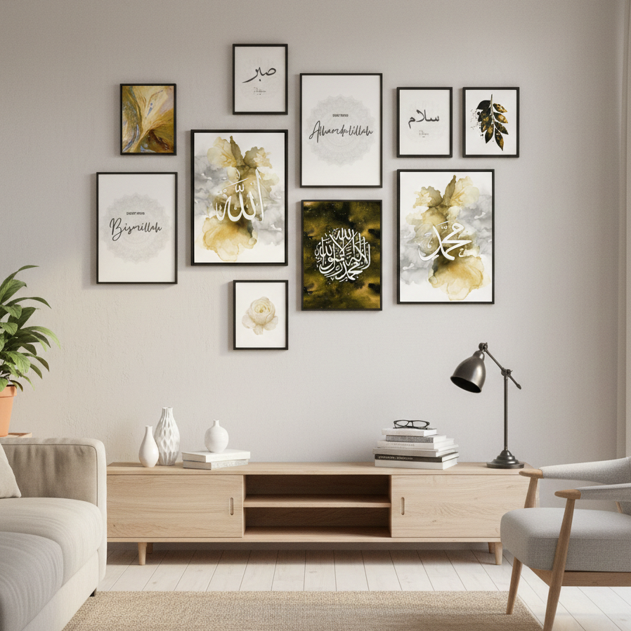 ALLAH MUHAMMAD (PBUH) NAME SABR SHUKR – 10 PANEL SET – ISLAMIC WALL ART