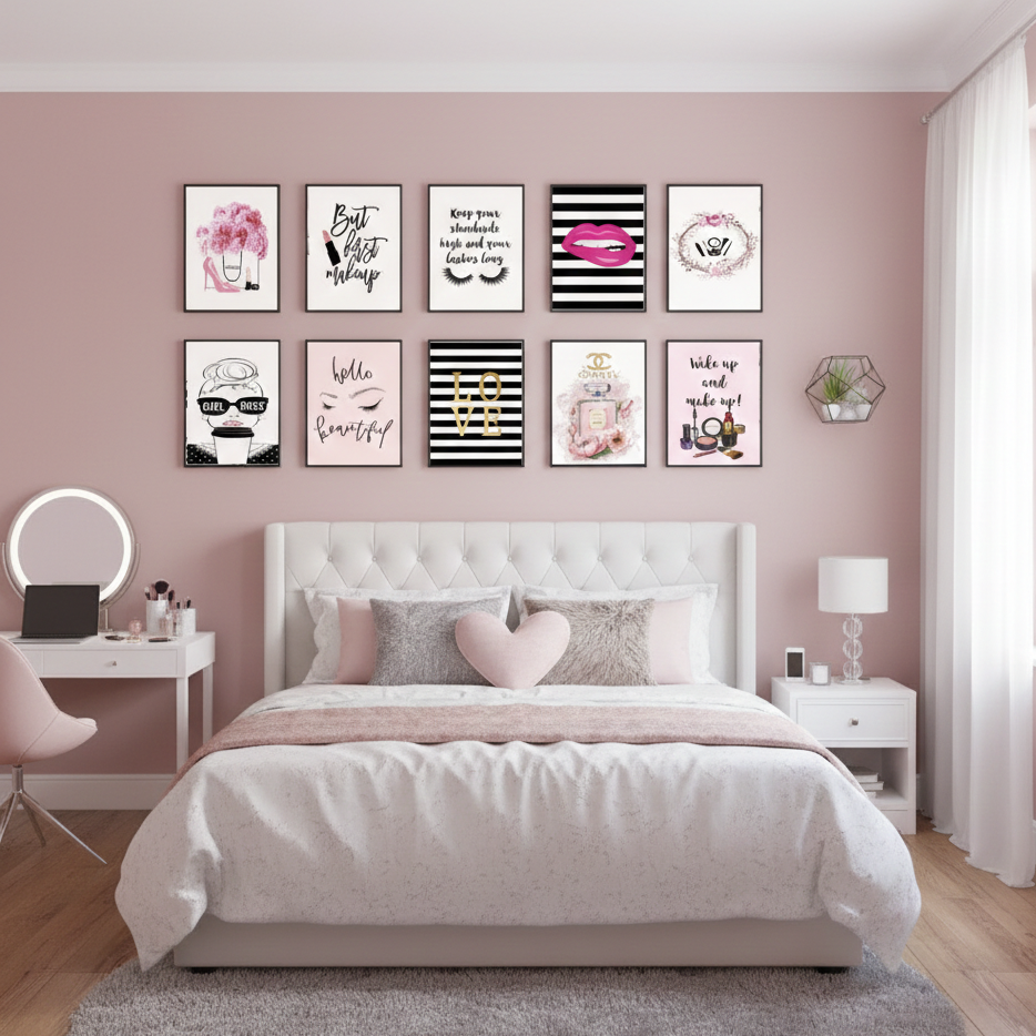 GIRLY FASHION QUOTES – 10 PANEL SET – GIRLY WALL ART