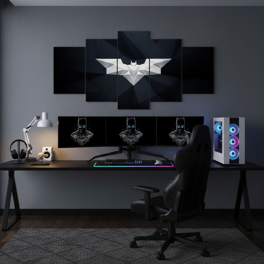 GEOMETRICAL BATMAN LOGO – 5 PANEL SET – COMIC WALL ART