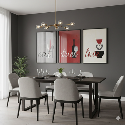 EAT DRINK LOVE ART – 3 PANEL SET