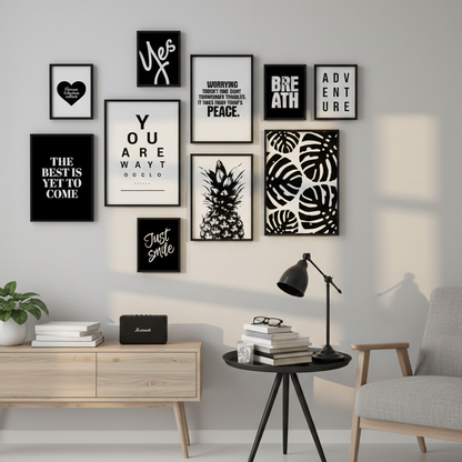 BLACK MONSTERA HEART SHAPE – 10 PANEL SET