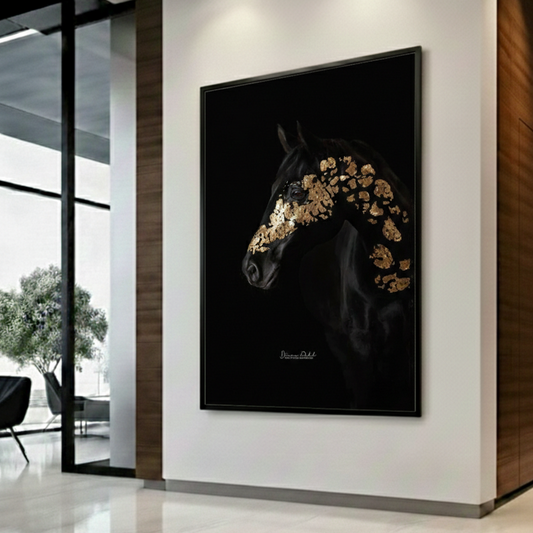 GOLD LEAF ON BLACK HORSE – SINGLE WALL ART