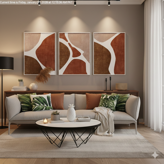 BROWN ABSTRACT ART – 3 PANEL SET