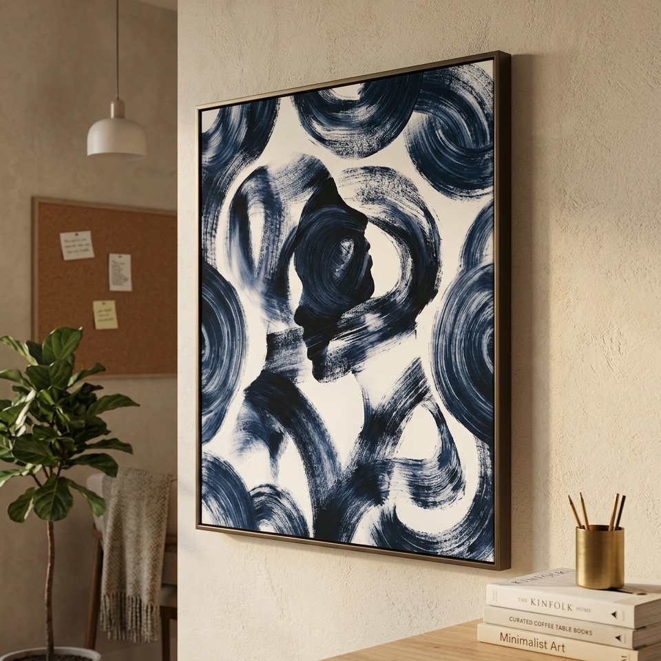 Indigo Shadow Faces – Layered Abstract Wall Art